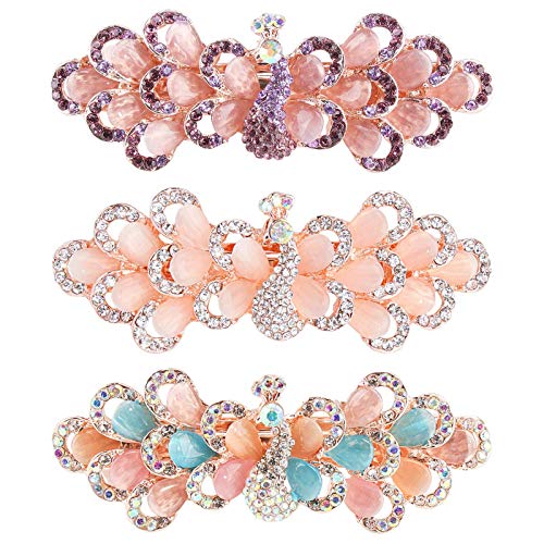 Hair Barrettes for Women,CIEHER 3 Pack Luxury Crystal Design Rhinestone French Style Hairpin Clip,Barettes and Hair Clips for Women,Wedding Hair Accessories for Brides,Flower Butterfly Hair Jewelry
