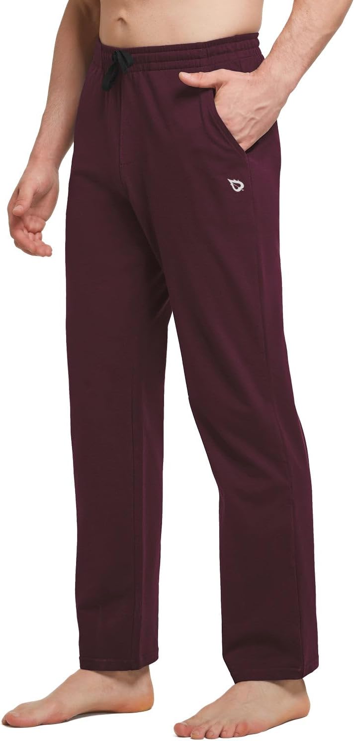 baleaf Men's Sweatpants Casual Lounge Cotton Pajama Yoga Pants Open Bottom Straight Leg Male Sweat Pants with Pockets