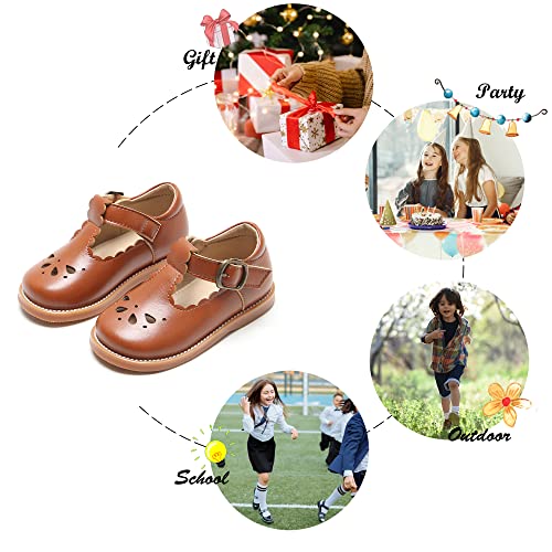 Felix & Flora Toddler Little Girl Brown Mary Jane Dress Shoes - Ballet Flats For Easter Flower Girl Party School Shoes（Brown,9 Toddler #TOP4