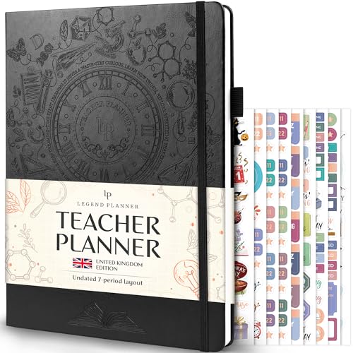 Legend Teacher Planner UK Edition – Undated Lesson Plan Book for Teachers with Weekly & Monthly Calendars - Classroom Organization & School Year Planner – 21.5 x 28cm Hardcover (Black Debossed)
