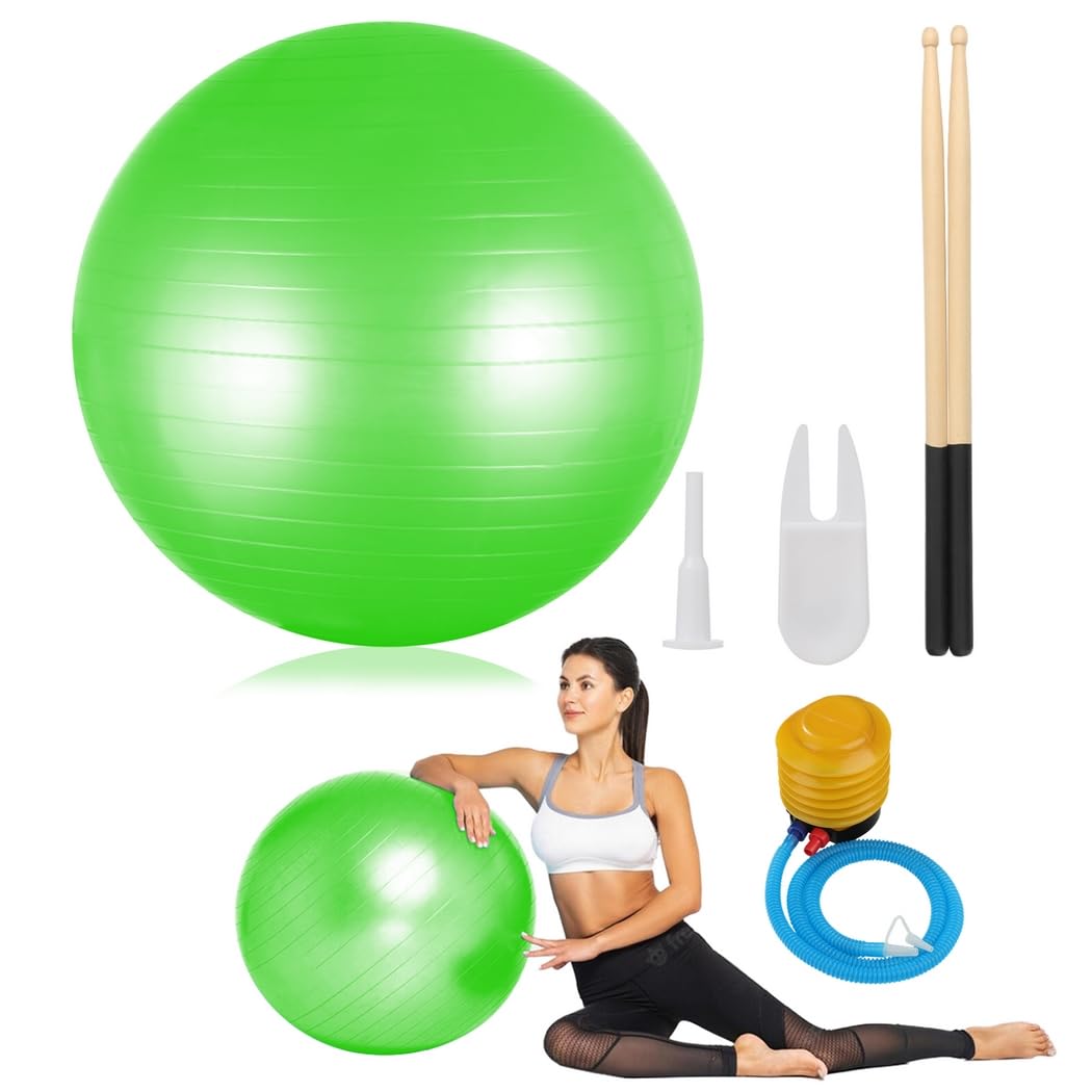 Juego de equipo de batería cardiovascular, pelota de equilibrio de fitness de 26 pulgadas con bomba, palos de tambor cardiovascular de 3.2 onzas, pelota de ejercicio aeróbico para