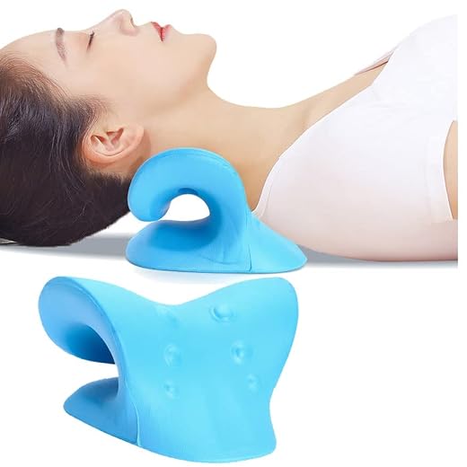 AGGICE Neck and Shoulder Relaxer, Cervical Vertebrae Massage Traction Device for TMJ Pain Relief and Eliminate Neck Fatty Hyperplasic, Chiropractic Pillow Neck Stretcher (Blue)
