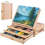 Falling in Art Table Easel with Sketch Box Storage, Portable Beechwood Desktop Art Easel with 3 Drawers, Adjustable Tabletop Painting Stand for Teens and Adults