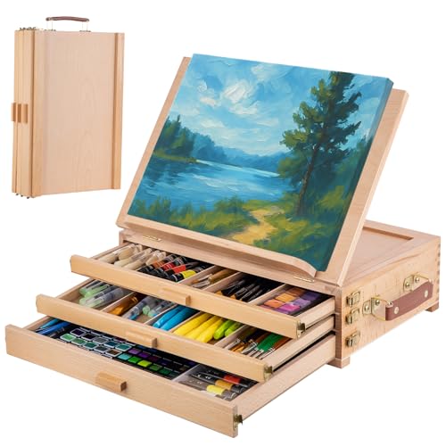 Falling in Art Table Easel with Sketch Box Storage, Portable