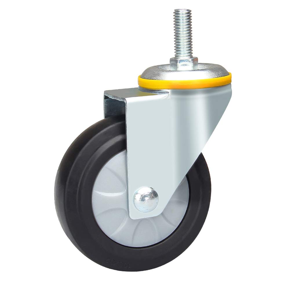 Gewinde M12 Schwerlastrollen für Möbel und Industrietransporte 3 Zoll / 100 mm / 4 '' 300kg-500kg Lenkrollen mit Bremse Leise Gummi Staubdicht Für Fabrik Warenhaus Schule Hotel 4 Stück