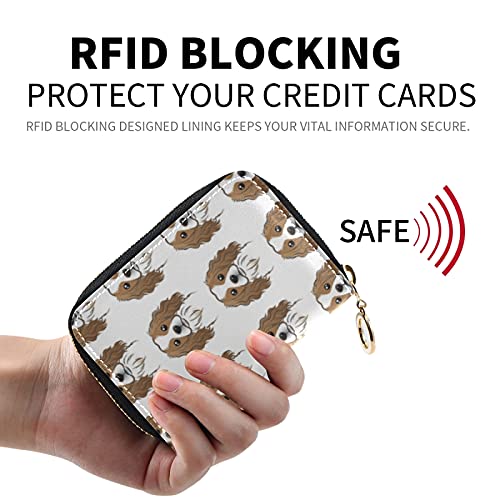 Cavalier King Charles Spaniel Face Head Bone Seamless on WhiteGrey Credit Card Coin wallet, RFID Blocking Compact Women Leather Card Holder, Key Change Organizer, Zipper Purse Clutch Pouch Pocket2