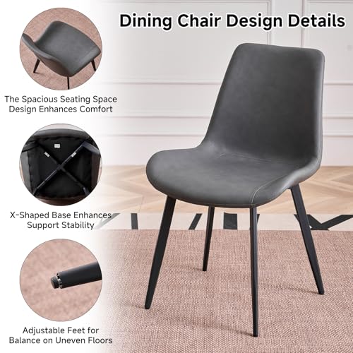 Image of 47 inch Round Dining Table Set for 4, Kitchen Table and Chairs | Wooden Cross Base, Synthetic Leather Chair, for Apartment