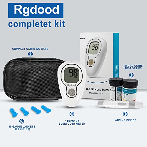 Rgdood Automatic Blood Glucose Monitor Kit For Blood Sugar Monitor, 1 Lancing Device, 50 Lancets And 50 Test Strips For Diabetes Test Kit, 1 Glucometer Portable Blood Sugar Test Kit (White) #TOP3