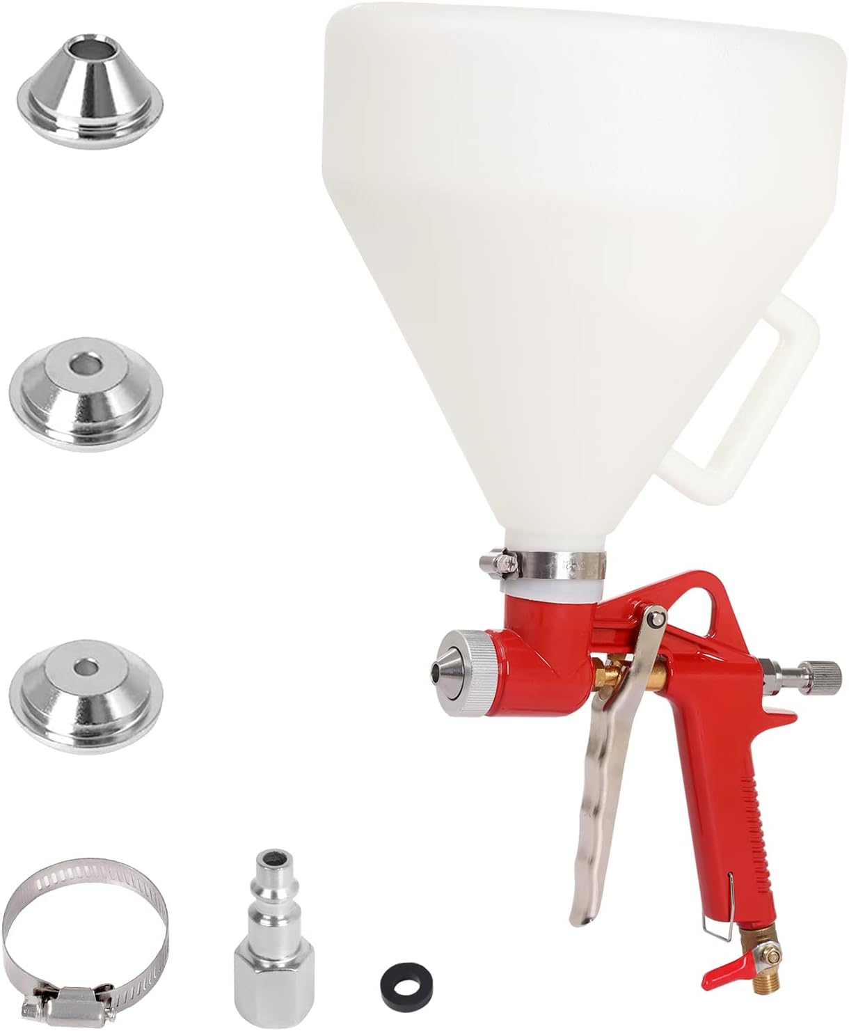 Drywall Wall Painting Sprayer,1.5 Gallon Paint Texture Tool Air Hopper Spray Gun with 3 Nozzle for Stucco Mud or Popcorn on Walls and Ceiling Red