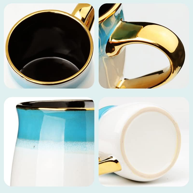 KELINGO Large 560 ML/19 Oz Ceramic Coffee Mugs with Golden Handle, Big Tea Cup Mug for Office and Home, Gift and Present (White)
