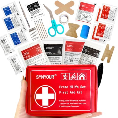 SYNYOUR Mini Erste Hilfe Set, 83 Teile Reiseapotheke für Outdoor Reise Wandern Fahrrad Camping Zuhause Kinder Urlaub, Verbandstasche Klein
