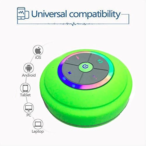 Bluetooth Waterproof Wireless Speaker with Color Changing LED Lights. IPX4 Waterproof Rating with Removable Suction Cup, Handsfree Speakerphone & MicroSD Slot for Local Playback!