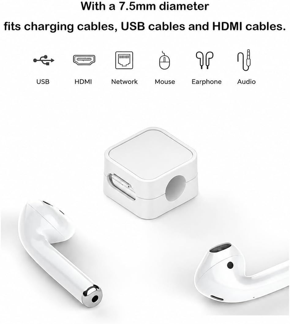 10 Pack Cord Organizer, Magnetic Cable Management, Cord Holder for Desk, Adhesive Cable Clips Wire Keeper for Nightstand, Home, Office, Desktop, Car, Wall (White) image 2