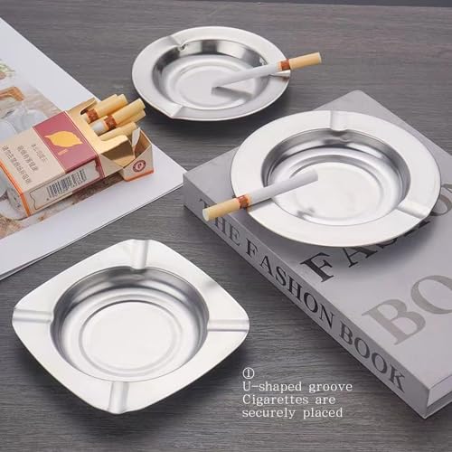 Aschenbecher aus Edelstahl für Raucher, Terrasse und Partys, quadratisch, silberfarben, 11,4 x 11,4 x 1,5 cm, 10 Stück
