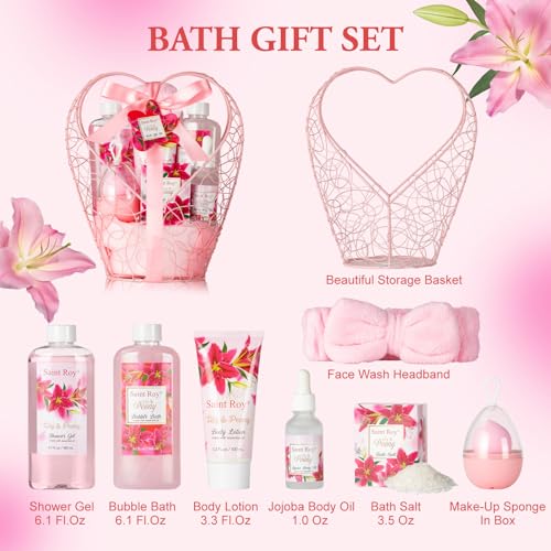 Gift Basket For Women, Mother's Day Gift for Mom Spa Set Lily & Peony Home Spa Set, Beauty Personal Care Set Jojoba Oil, Spa Self Care Kit, Bath Body For Thank You, Birthday, Christmas Gifts for Women - Image 3