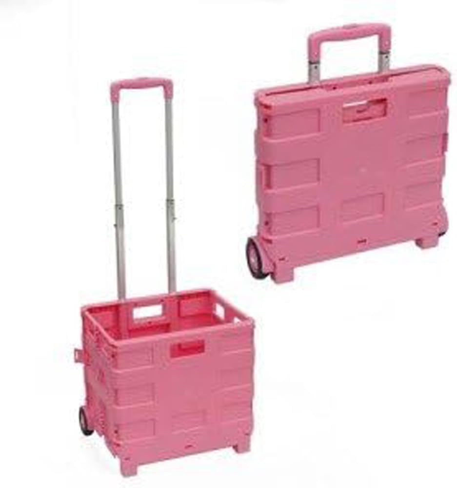 Carrito de compras plegable grande, carrito portátil de 65 litros con tapa, caja de comestibles para lavandería, deportes y manualidades, color blanco, diseño de dos ruedas para un fácil transporte