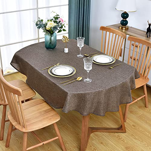 Wolkemer Faux Linen Oval Tablecloth Fabric Washable Brown 52 X 70 Inch Tablecloths Wrinkle Resistant And Anti-Shrink Table Cloth For Dining Kitchen Party Table Cover For Indoor And Outdoor #TOP1
