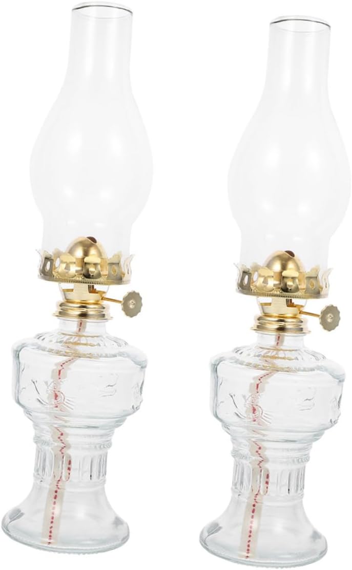 Zerodeko 2Pcs Retro Glass Kerosene Lamp Vintage Oil Lamp for Home Decor for Buddha Hall Parties Family Dinners Antique Style for Special Atmosphere