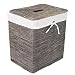 BirdRock Home Rustic Woven Wood Peel Laundry Hamper with Lid | Thin Weave Laundry Basket | Removable Liner | Dirty Clothes Storage Bin | Grey