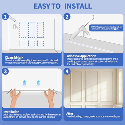 KESHWELL Premade Wall Panels,6 Frame Wall Panels for Interior Wall Decor,Accent Molding Kit,Pre-Cut Wainscoting Panels,Wall Molding Trim for Home Bedroom Livingroom Decor (6 Set,54 x 24'',24x24'') by KESHWELL - Image 8