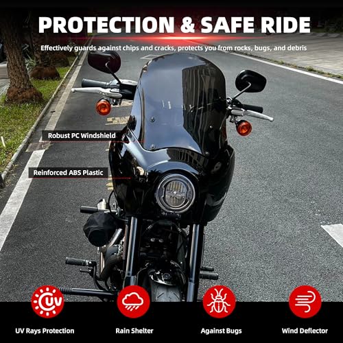 Image of FATECIM Motorcycle 5.75 inch Headlight Fairing with 15 inch Smoke Windshield Windscreen & Mounting Kit Headlight Extension Block For Harley Low Rider S FXLRS 2020 2021 2022 2023