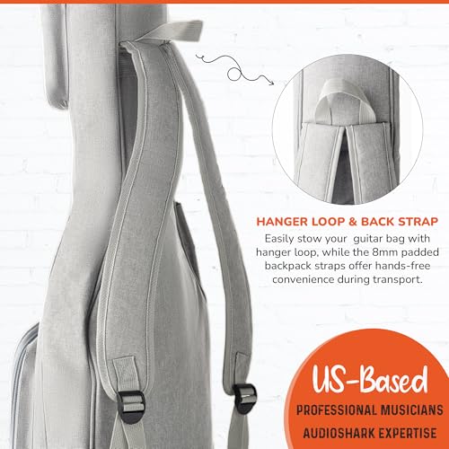 audioShark Bass Guitar Bag, 8mm Padded Gig Bag Backpack, Soft Gray Bass Case, Ample Storage, Professional Design by US-Based Musicians, Durable and Lightweight, Perfect for Travel and Performances - Thumbnail 6