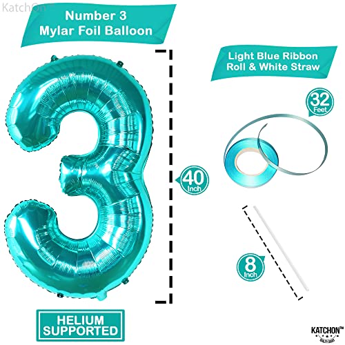 Image of KatchOn Foil Teal Number 3 Balloon For Teal Birthday Decorations - 40 Inch