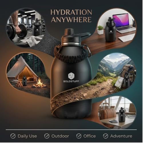Image of Insulated Water Bottle 3000ml, Self Design Hot Water Bottle, Thermosteel Water Bottles for Travel, Home, Office, School, Gym, Adults, ISI Certified Water Bottle 12+ Hr Hot and 18+ Hr Cold, Black