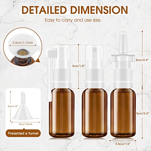 YAKESD Nasal Spray Bottle, 6 Pcs 30ML/1oz Glass Amber Refillable Fine Mist Sprayers Atomizers, Small Empty Nasal Sprayer with Oils Spray Tops, Oral/Swivel Sprayers, Funnels and Labels2