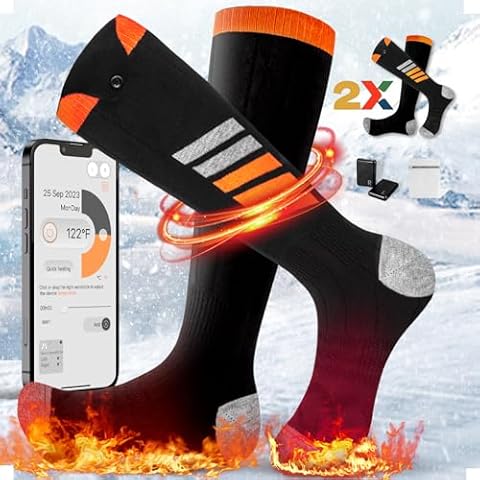 Heated Socks For Men Women, 5000mAH Fast Heating with Two Pairs Socks And One Pair Power Banks, APP Remote Control Electric Socks, Rechargeable Heated Socks For Men And Women With Toe And Foot Warmers Cover