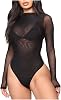 Women Sexy Round Neck One Piece Lingerie Jumpsuit Pajamas Lace Bodysuit Long Sleeve Underwear Outfit