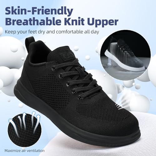 Slow Man Wide Toe Box Shoes for Men Dress Sneakers Casual Comfortable Mesh Oxford Business Sneaker Breathable Office Walking Shoe Black 114