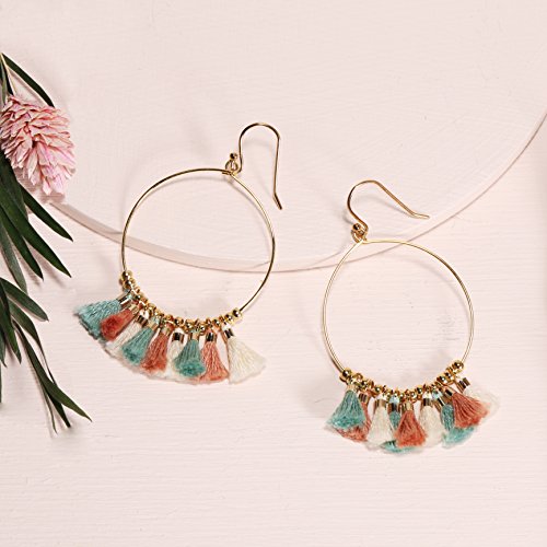 Bohemian Handmade Multi Color Tassel With Yellow Gold Plated Dangle Drop Statement Earrings #TOP4