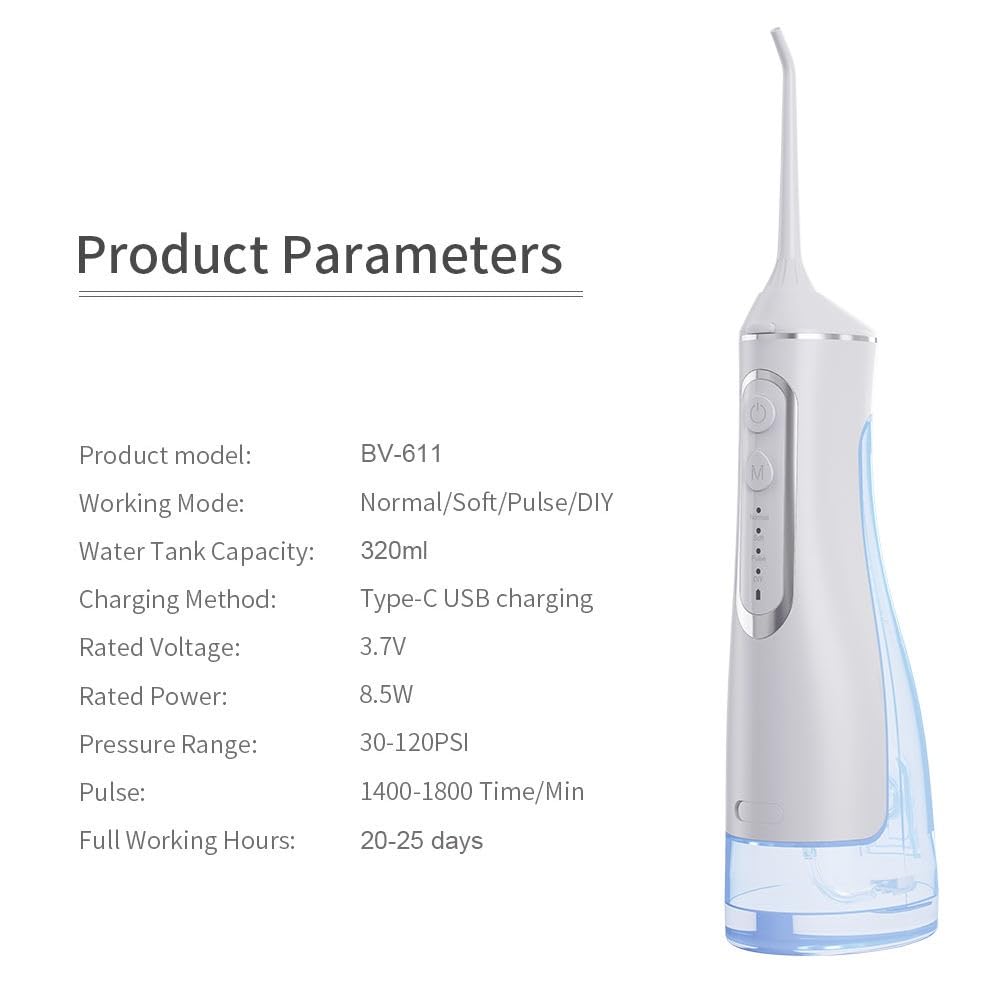 Tragbare schnurlose Munddusche - 320 ml Wasserflosser mit 3 Modi, IPX7 wasserdicht, USB Type-C wiederaufladbar, 1400-1800 Impulse/Min - Dental Wasserstrahl für Zähne, Zahnfleisch, Zahnspange & Reisen