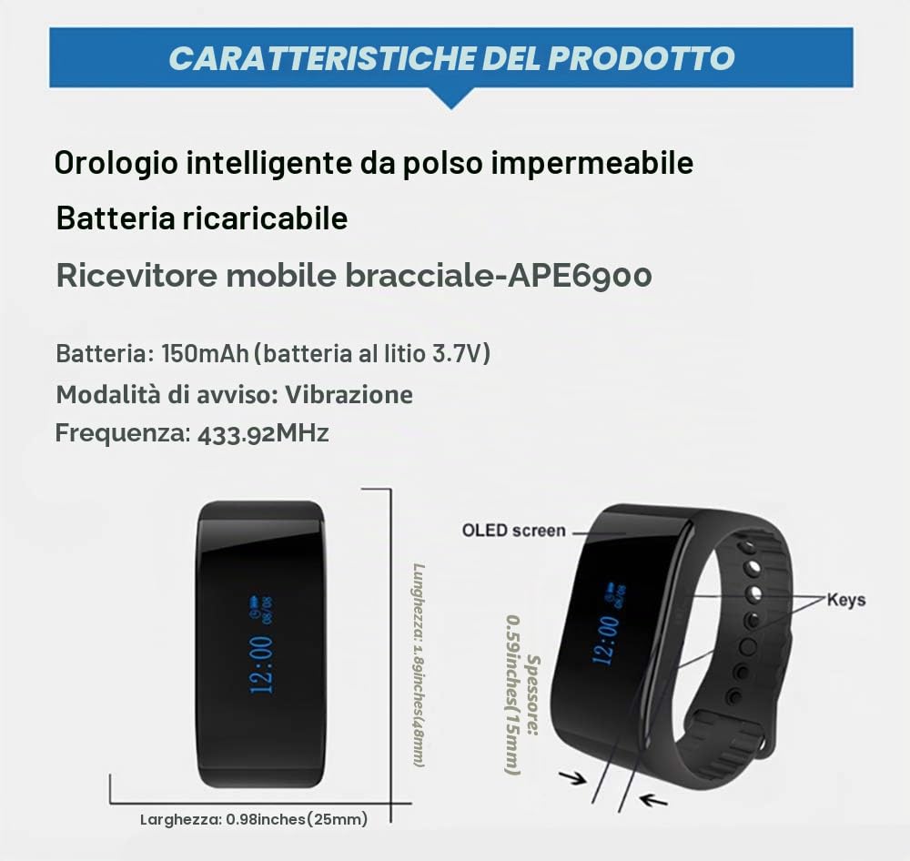 SINGCALL System di Chiamata Senza fili per Ristorante/Hotel/Ospedale/Centro Fitness/Bar/Caffè Impermeabile 1 Ricevitore Mobile(APE6900) e 2 Cercapersone(APE520)