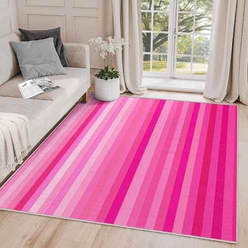 Tapete Hot Pink 2x3 Rayas Moderno Lavable Suave Antideslizante