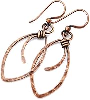 Pillar of Salt Studio Handcrafted Antiqued Copper Hammered Marquis Dangle Earrings - Boho Rustic Drop Earrings 1.75"