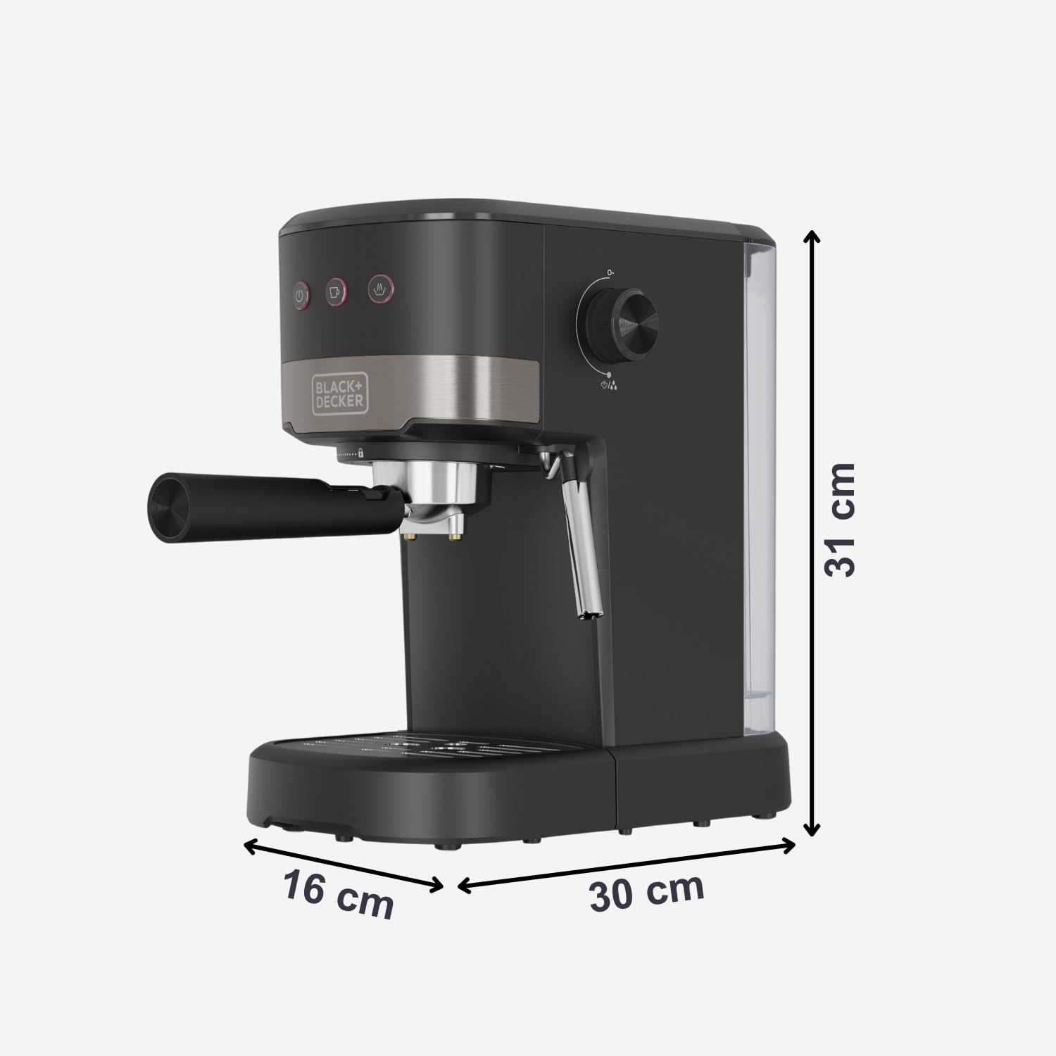 BLACK+DECKER – Macchina da Caffè Espresso Compatta BXCO1100E | 1100W | 20 Bar di Pressione | 3 Funzioni | Vaporizzatore Integrato | Serbatoio Estraibile da 1,4 L | Per Caffè Macinato