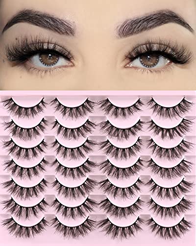 FARRED Natural Lashes Short Eyelashes Wispy False Mink Lash Pack 14 Pair Natural Look Fluffy Cat Eye Strip Eyelash Small Fake Lashes Full Pestañas Sets for MUA and Beginners Daily Makeup (F1 | 8-14mm)