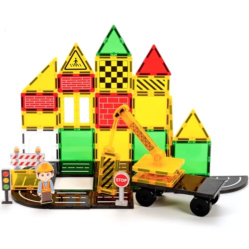 cossy Magnetic Tiles, Magnet Tiles, Magnetic Tiles for Kids Ages 4-8, STEM Toys, Magnet Blocks for Boys and Girls, Creative Building Toys, Engineering and Building Set