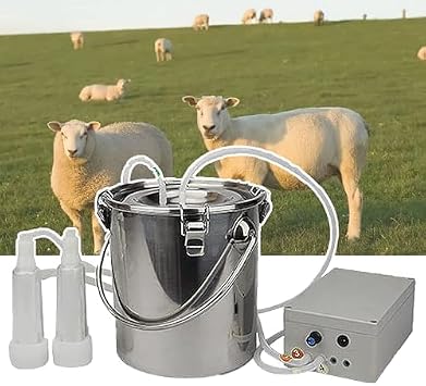 Electric Pulsating Vacuum Cow Milking Machine3L/5L/10L, with Milk Tube Brush+ Stainless Steel Bucket, Automatic Stop When Full, Adjustable Suction Power + Speed,10L,Sheep