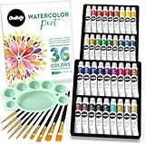 Chalkola Aquarellfarben-Set für Anfänger und Profis | 36 watercolor set (12 ml, 0,4 oz) 10 Pinsel...