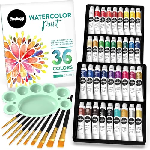 Chalkola Aquarellfarben-Set für Anfänger und Profis | 36 watercolor set (12 ml, 0,4 oz) 10 Pinsel &â€¦ – Miniatur