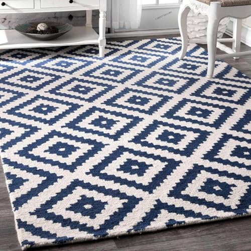 Image of Hand Tufted Wool Carpets Anti Shedding Rug Modern Carpets for Living Room Size 10x14 Feet