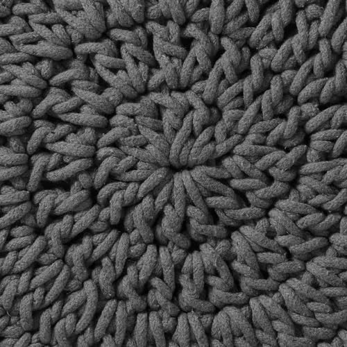 Casafield Pouf Ottoman Footstool, 13\" Round x 11\" High, Hand-Knitted Cotton Footrest, Non-Skid Wood Legs, Boho Foot Stool for Living Room, Bedroom (Gray)