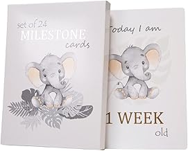 Happy Homewares Cute Baby Elephant Grey Quirky and Fun Set of 24 Milestone Cards for Boy or Girl | Perfect Baby Shower & New Born Baby Gift Idea