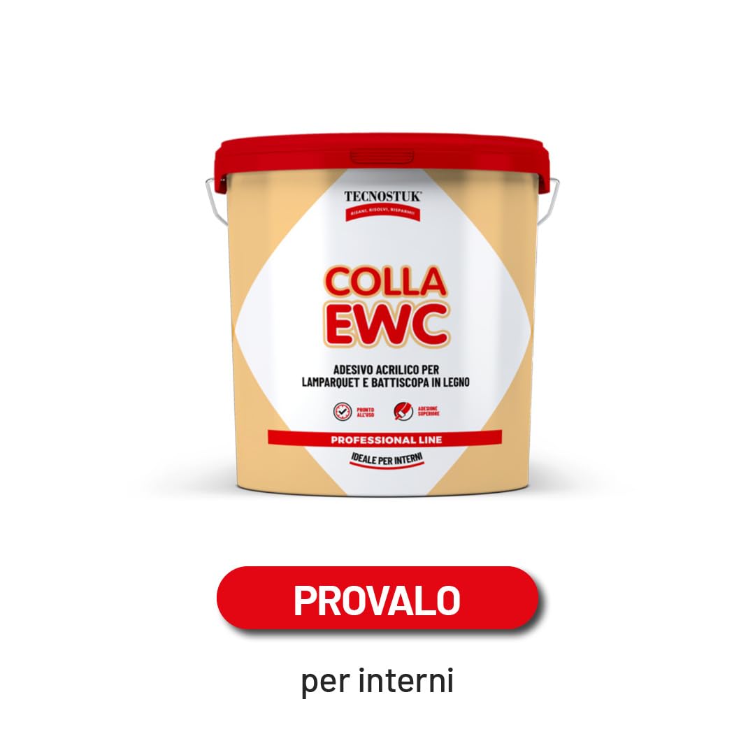 TECNOSTUK Colla EWC – Adesivo Acrilico per Lamparquet e Battiscopa in Legno | Alta Resistenza su Cemento, Marmo e Ceramica – Pronto All’Uso, Basso VOC (5 Kg)