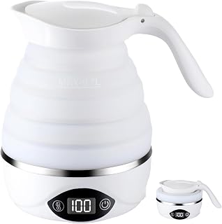 Portable Folding Electric Kettle, Collapsible Kettle Travel Electric, Fast Boiling, Portable Foldable Food Grade Silicone Small Kettle Boiling Water for Coffee Tea Dual Voltage 700ml