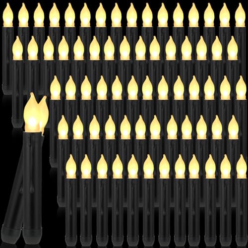 Image of Macarrie 108 Pieces Flameless LED Taper Candles Battery Operated Candles, Flickering Light Electric Handheld Candlesticks, Halloween Christmas Church Party Weddings Decoration(Black, Warm White Light)