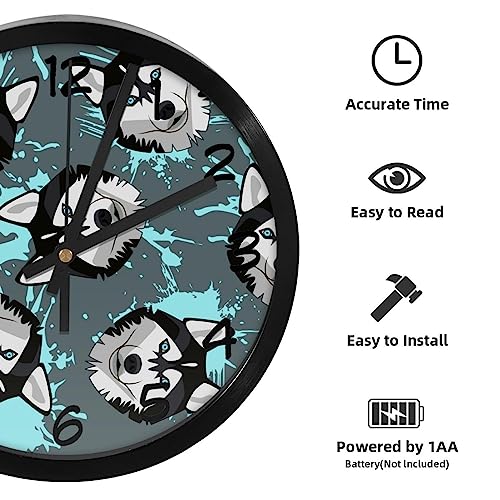 Horloge murale pour maison et cuisine style Husky peinture turquoise
